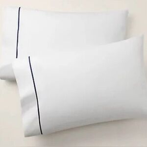 Ralph Lauren NWT 464TC Palmer Percale Cotton 2 King Pillowcases White Loft Gray